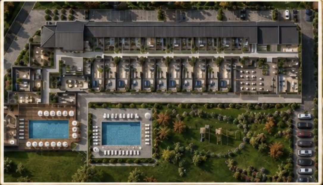 Aerial view of the Mont Verde residence and gardens