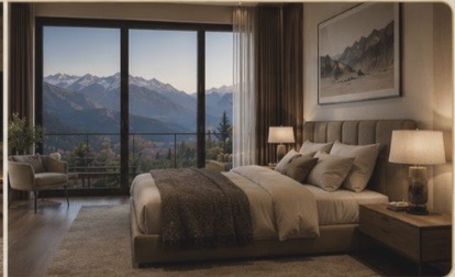 One-bedroom apartment with panoramic mountain window
