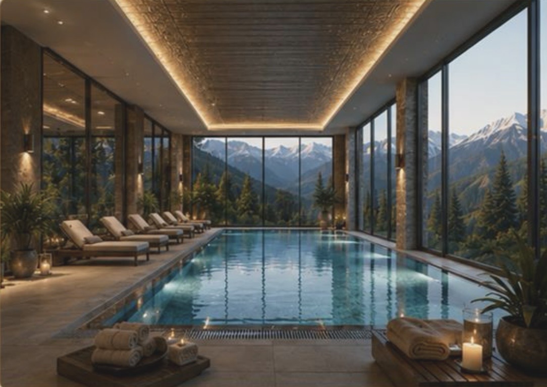 Indoor pool with panoramic windows